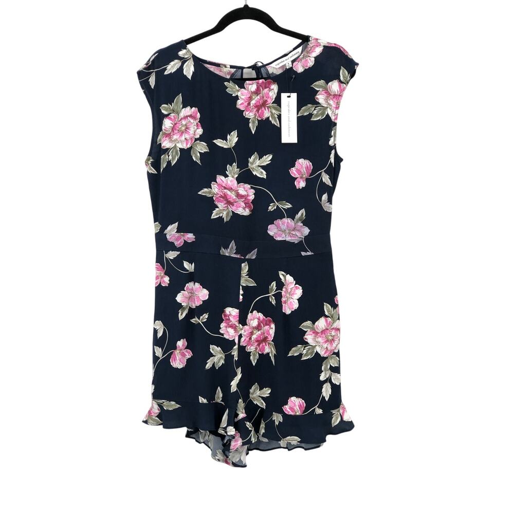 Cupcakes And Cashmere Blue Pink Jacinda Floral Cap Sleeve Keyhole Back Romper